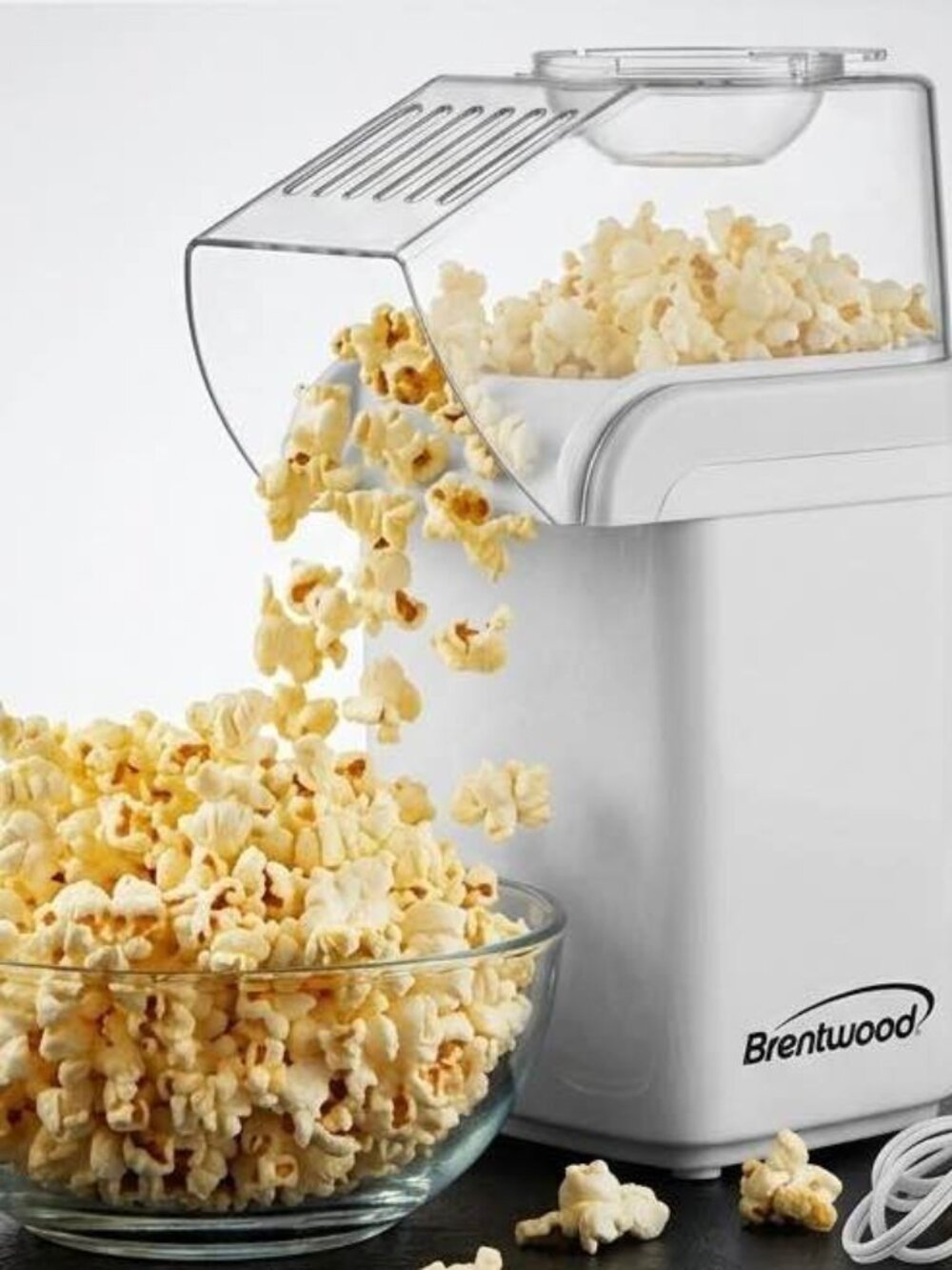 Brentwood Hot Air Tabletop Popcorn Maker with Butter Dispenser – White